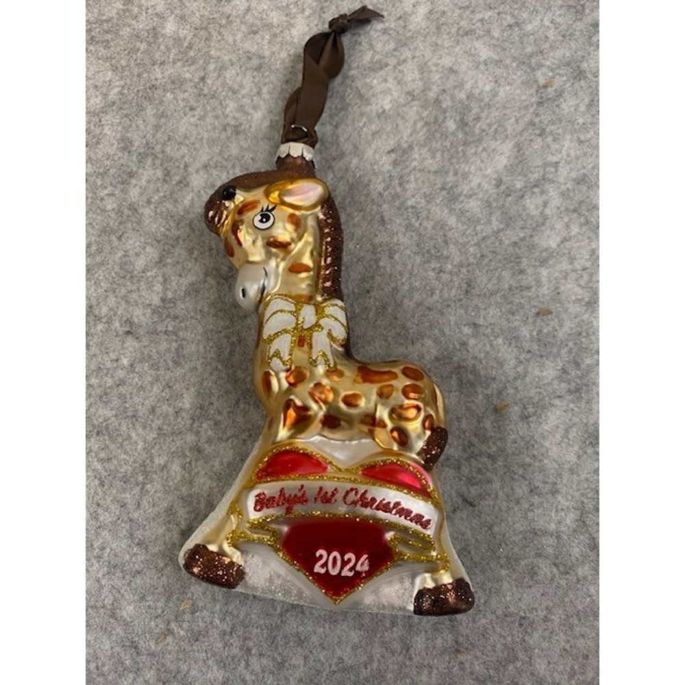 Radko Celebrations Giraffe Baby's 1st Christmas Ornament 2024 Glass Hand Crafted